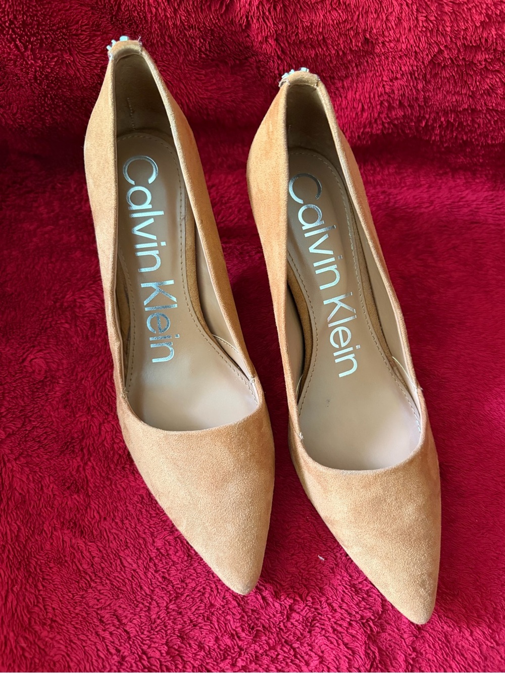 Calvin Klein Suede Pointed-Toe Heels in Tan